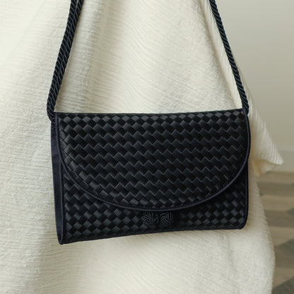 Bottega Veneta Vintage Black Satin Intrecciato Kno Rope Strap 2 way Shoulder Bag