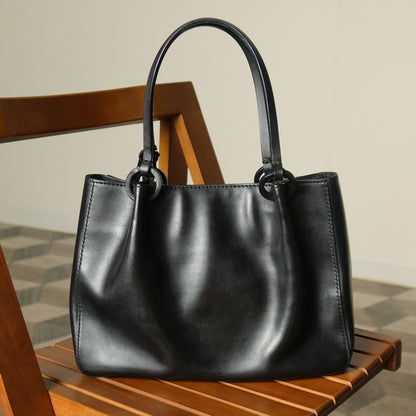 Gucci Vintage Black Leather Daily Tote Shoulder Bag with Gucci Charm