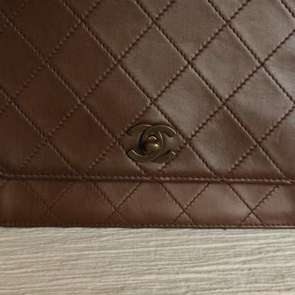 Rare Chanel Vintage Brown Matelasse CC Turn lock Top Handle Bag