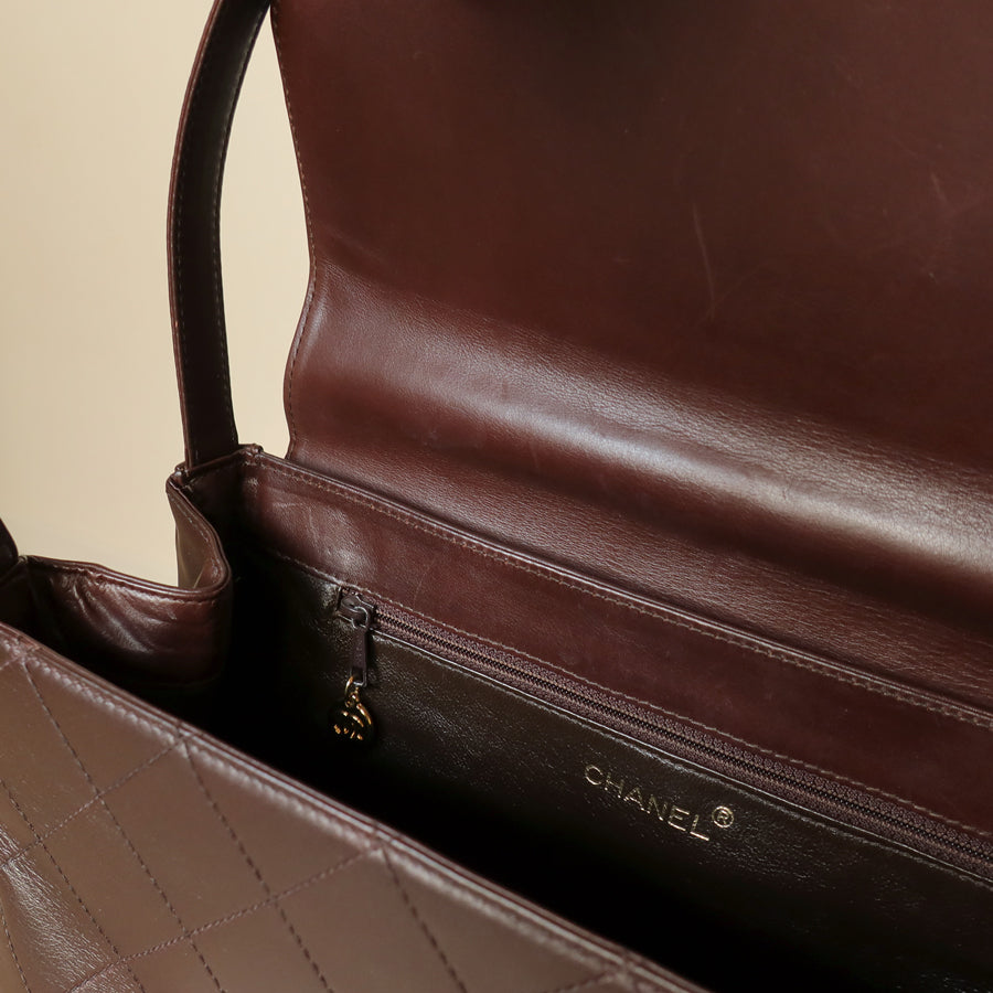 Vintage Chanel Dark Brown Matelassé Quilted CC turn lock Envelope Flap Bag