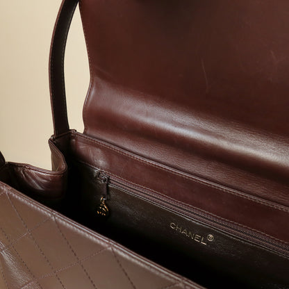 Vintage Chanel Dark Brown Matelassé Quilted CC turn lock Envelope Flap Bag