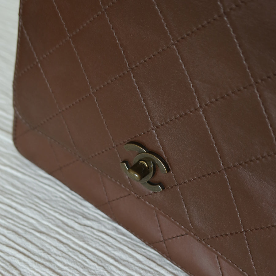Rare Chanel Vintage Brown Matelasse CC Turn lock Top Handle Bag