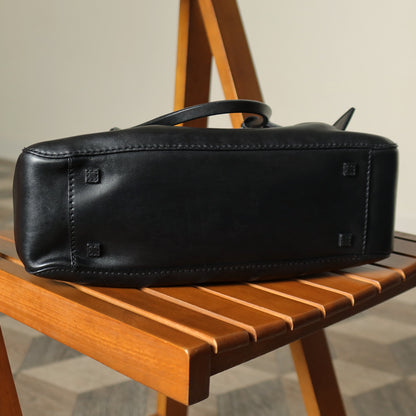 Gucci Vintage Black Leather Daily Tote Shoulder Bag with Gucci Charm