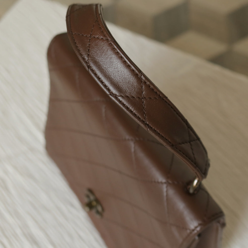 Rare Chanel Vintage Brown Matelasse CC Turn lock Bag