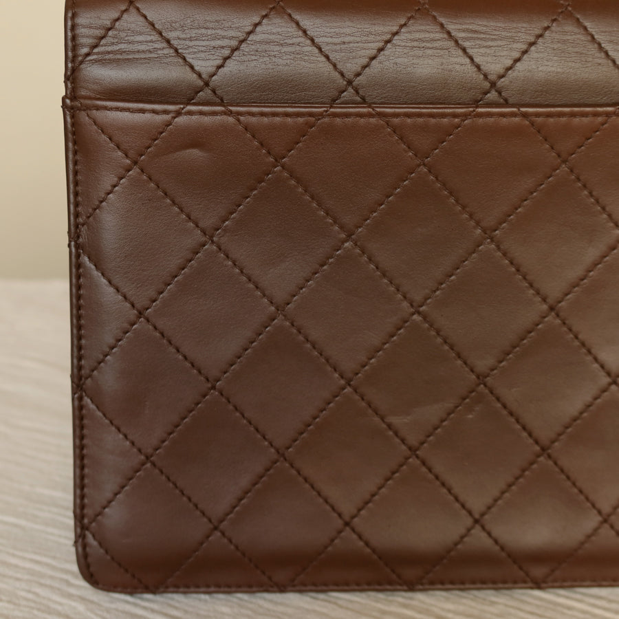 Rare Chanel Vintage Brown Matelasse CC Turn lock Top Handle Bag