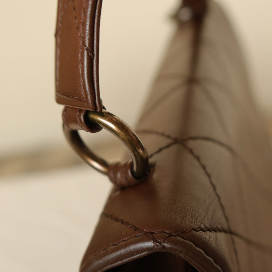 Rare Chanel Vintage Brown Matelasse CC Turn lock Top Handle Bag