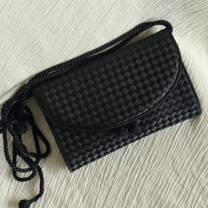 Bottega Veneta Vintage Black Satin Intrecciato Kno Rope Strap 2 way Shoulder Bag
