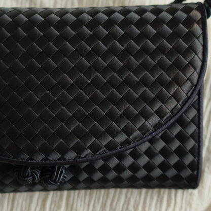 Bottega Veneta Vintage Black Satin Intrecciato Kno Rope Strap 2 way Shoulder Bag