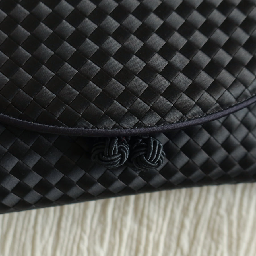 Bottega Veneta Vintage Black Satin Intrecciato Kno Rope Strap 2 way Shoulder Bag