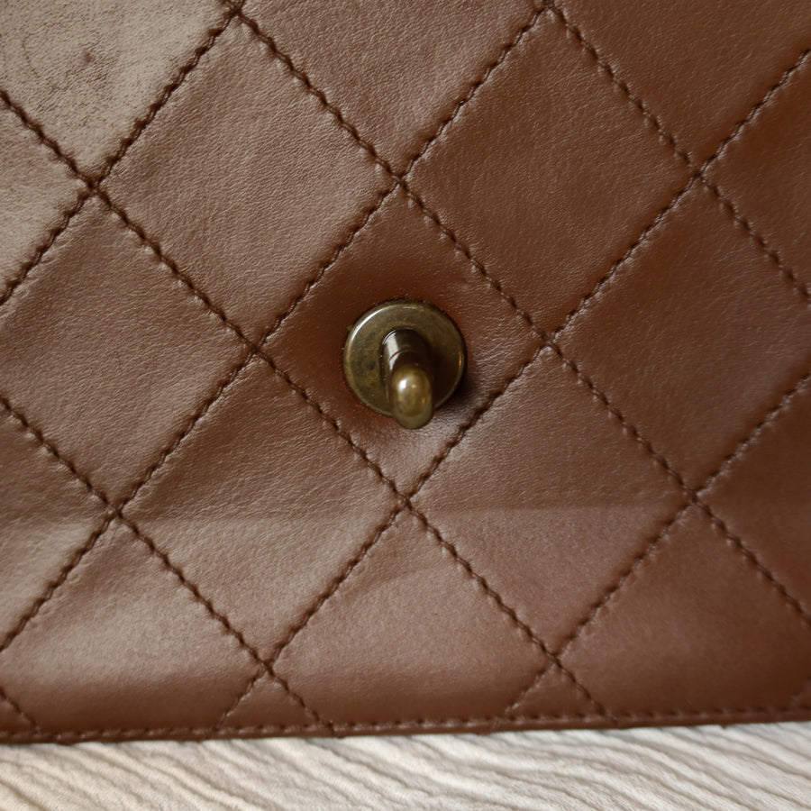 Rare Chanel Vintage Brown Matelasse CC Turn lock Top Handle Bag