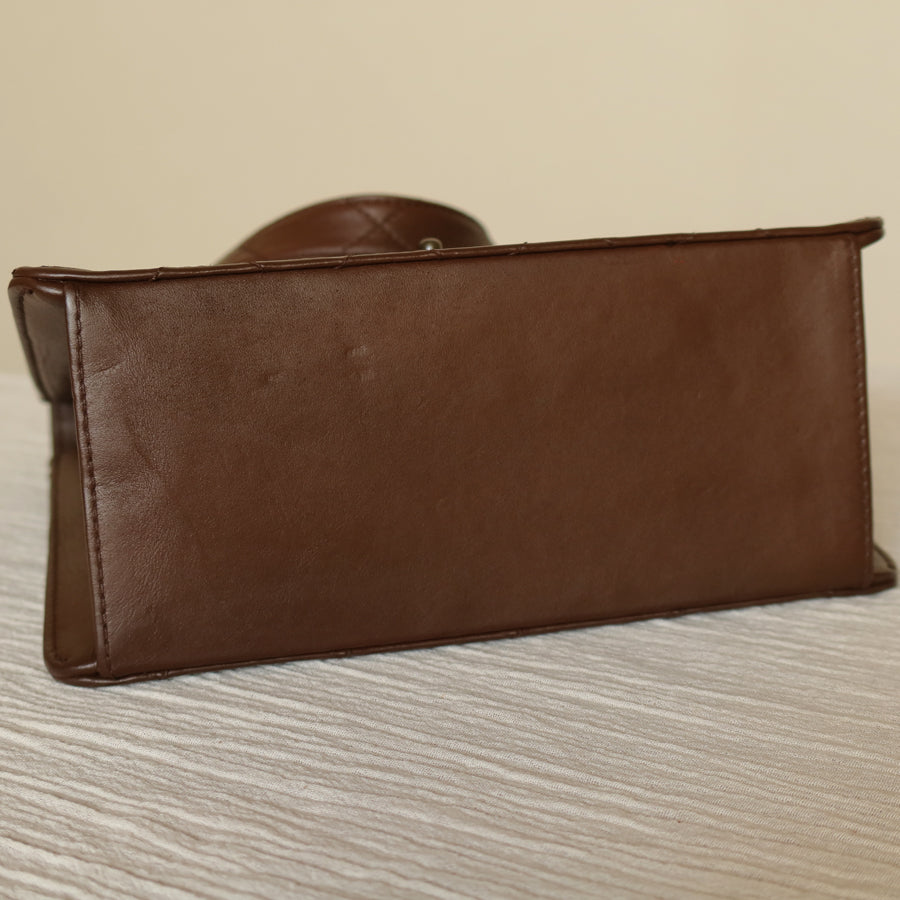 Rare Chanel Vintage Brown Matelasse CC Turn lock Top Handle Bag
