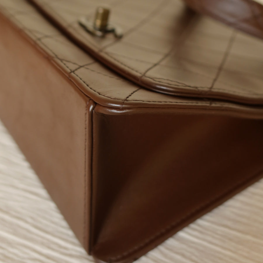 Rare Chanel Vintage Brown Matelasse CC Turn lock Top Handle Bag
