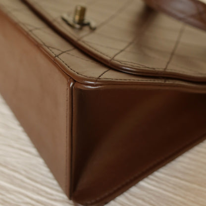 Rare Chanel Vintage Brown Matelasse CC Turn lock Top Handle Bag