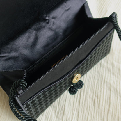 Bottega Veneta Vintage Black Satin Intrecciato Kno Rope Strap 2 way Shoulder Bag