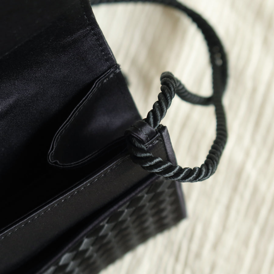 Bottega Veneta Vintage Black Satin Intrecciato Kno Rope Strap 2 way Shoulder Bag