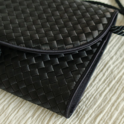 Bottega Veneta Vintage Black Satin Intrecciato Kno Rope Strap 2 way Shoulder Bag
