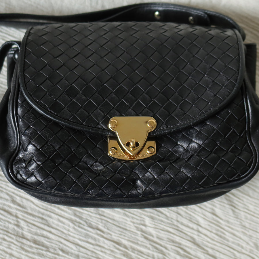 Bottega Veneta Vintage Intrecciato Weave Turn lock 2way Crossbody Shoulder Bag