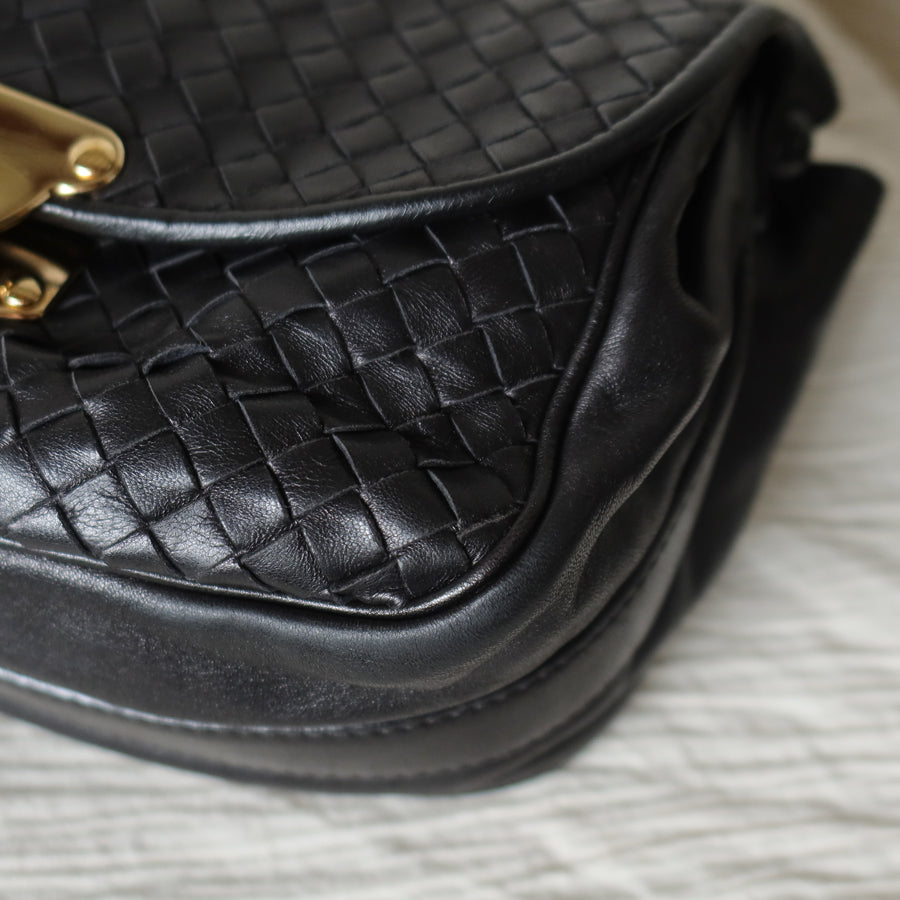 Bottega Veneta Vintage Intrecciato Weave Turn lock 2way Crossbody Shoulder Bag