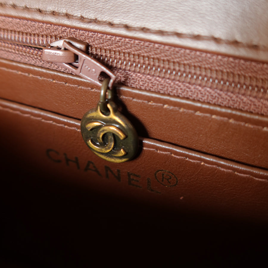 Rare Chanel Vintage Brown Matelasse CC Turn lock Top Handle Bag