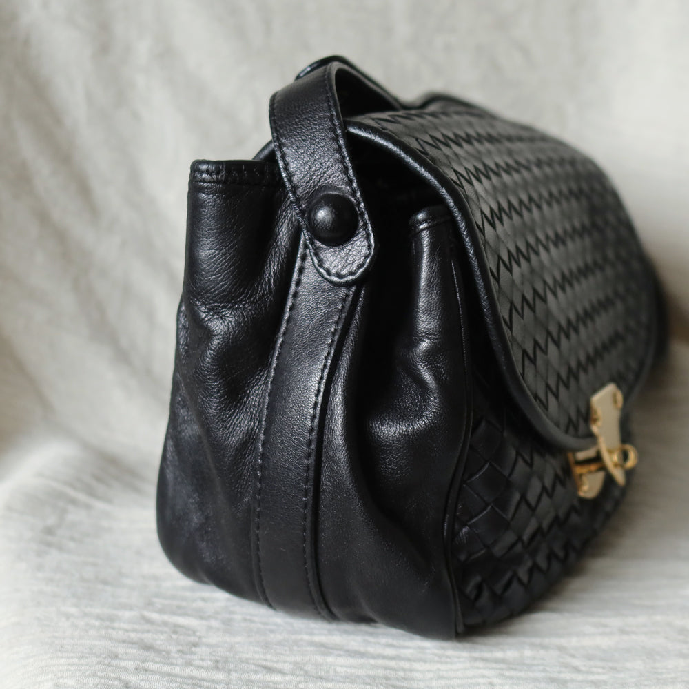 Bottega Veneta Vintage Intrecciato Weave Turn lock 2way Crossbody Shoulder Bag
