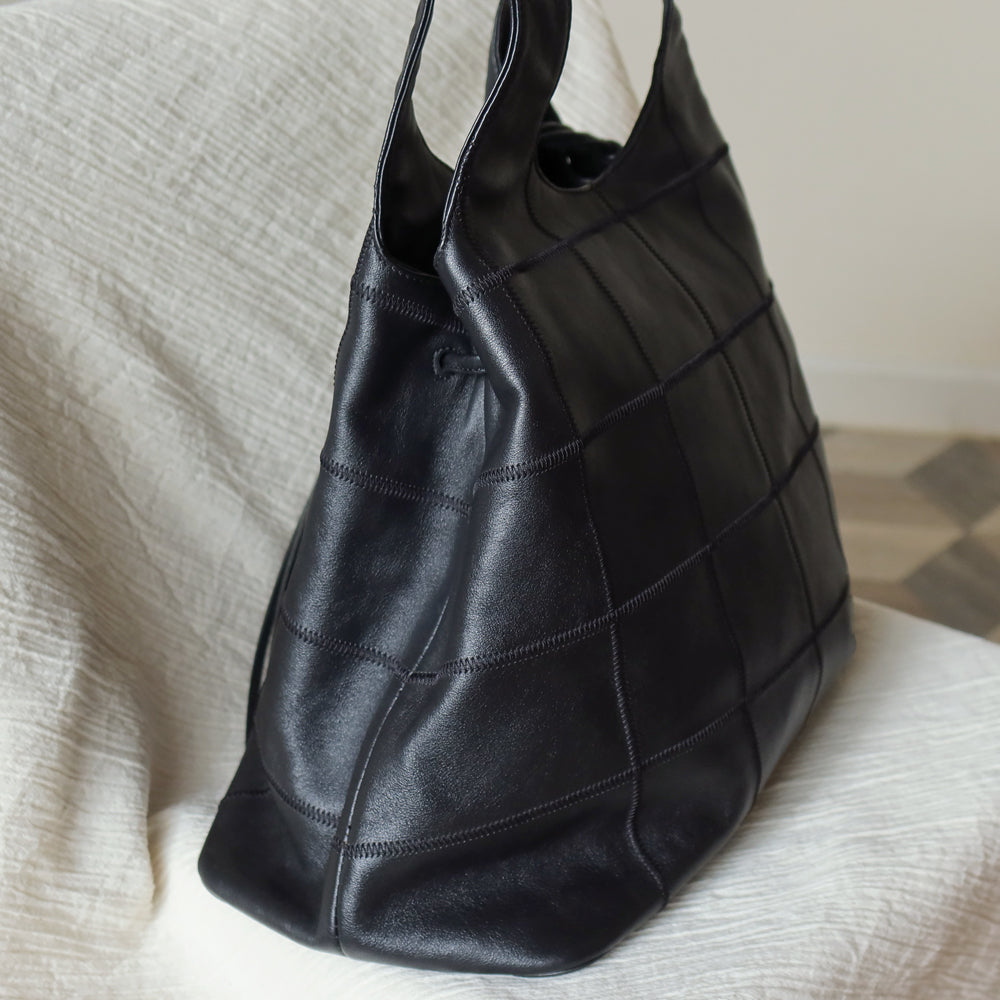 Chanel Vintage Black Square Stitching CC Tassel Hobo Tote Bag S