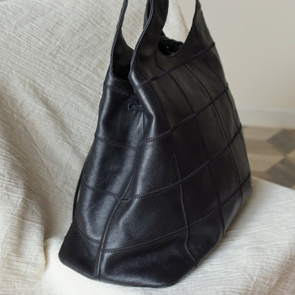 Chanel Vintage Black Square Stitching CC Tassel Hobo Tote Bag S