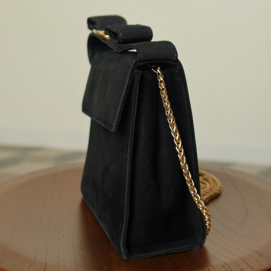 Salvatore Ferragamo Vintage Black Suede Vara Bow 2 way Top Handle Shoulder Bag