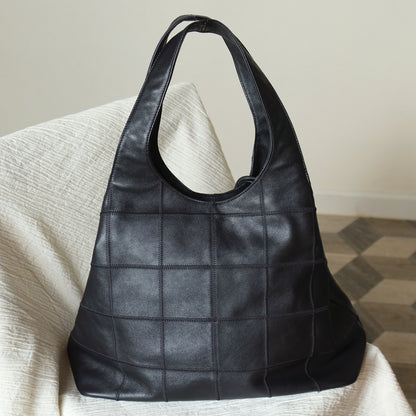 Chanel Vintage Black Square Stitching CC Tassel Hobo Tote Bag S