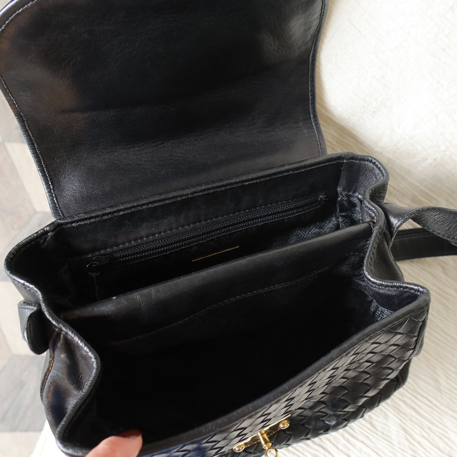 Bottega Veneta Vintage Intrecciato Weave Turn lock 2way Crossbody Shoulder Bag