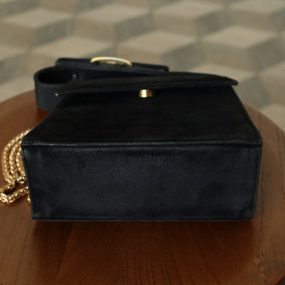 Salvatore Ferragamo Vintage Black Suede Vara Bow 2 way Top Handle Shoulder Bag
