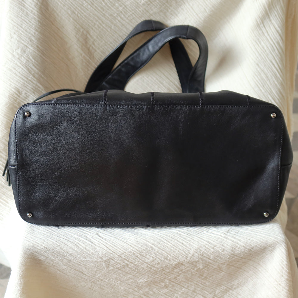 Chanel Vintage Black Square Stitching CC Tassel Hobo Tote Bag S