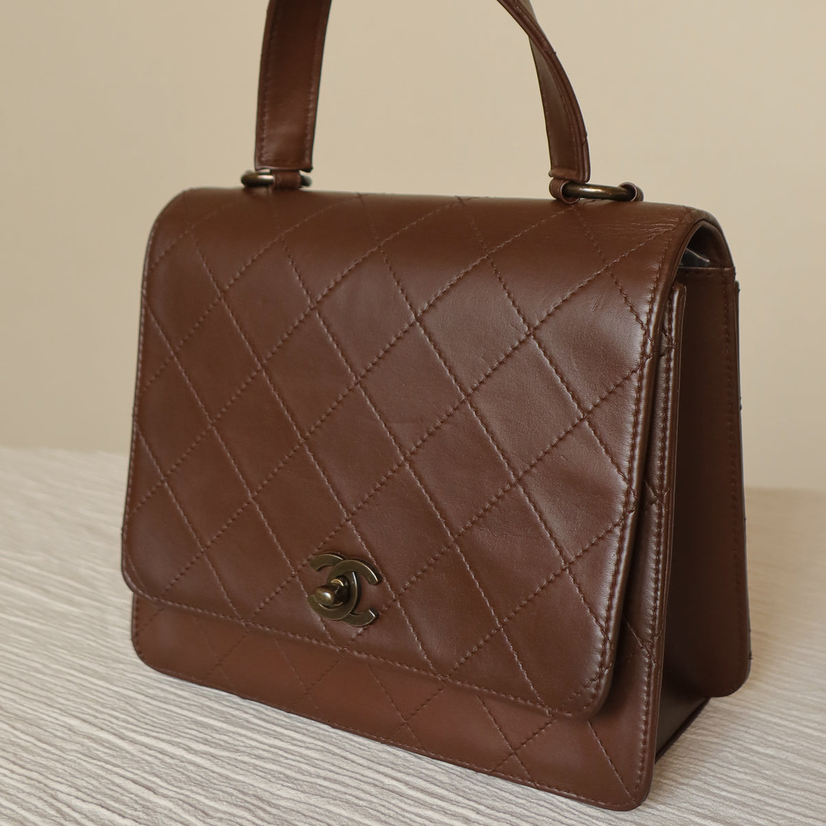 Rare Chanel Vintage Brown Matelasse CC Turn lock Bag