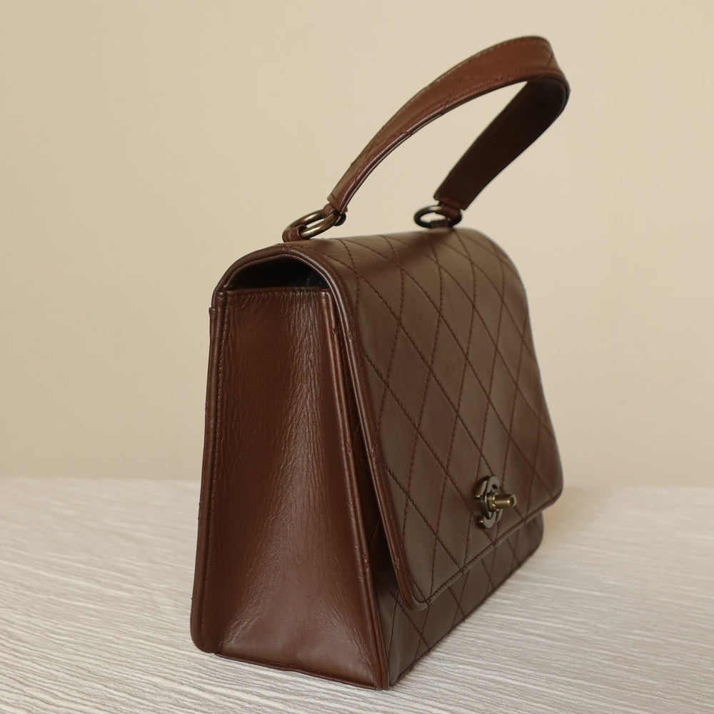 Rare Chanel Vintage Brown Matelasse CC Turn lock Bag