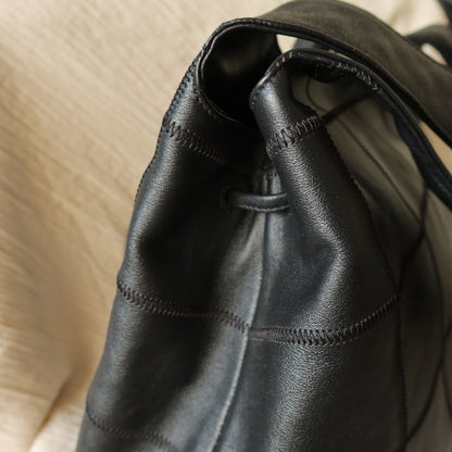 Chanel Vintage Black Square Stitching CC Tassel Hobo Tote Bag S