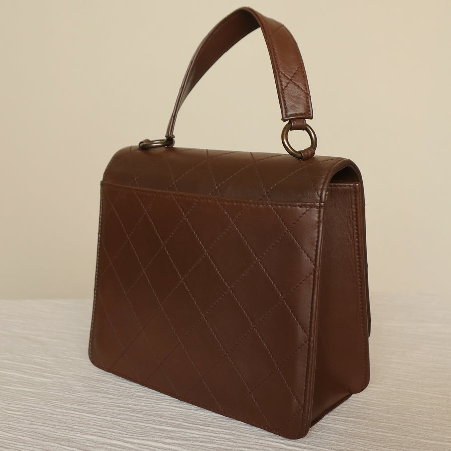 Rare Chanel Vintage Brown Matelasse CC Turn lock Bag
