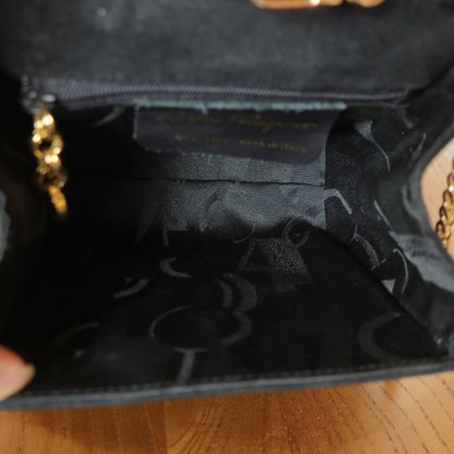 Salvatore Ferragamo Vintage Black Suede Vara Bow 2 way Top Handle Shoulder Bag