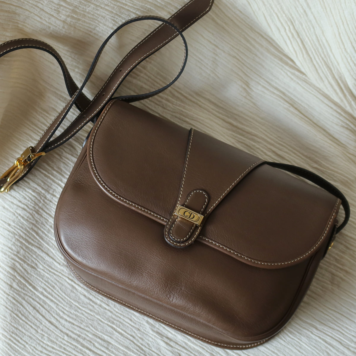 Christian Dior Vintage Brown Leather CD Logo Flap Crossbody bag