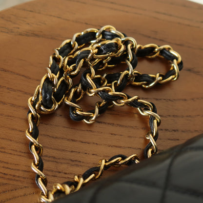 Chanel Vintage Black Lambskin 24k gold plated Tassel Asymmetrical Double Flap Bag M