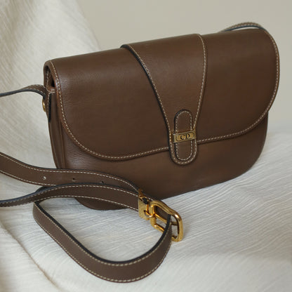 Christian Dior Vintage Brown Leather CD Logo Flap Crossbody bag