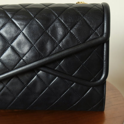 Chanel Vintage Black Lambskin 24k gold plated Tassel Asymmetrical Double Flap Bag M