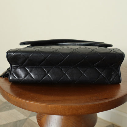 Chanel Vintage Black Lambskin 24k gold plated Tassel Asymmetrical Double Flap Bag M