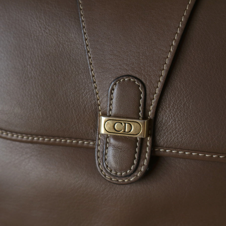 Christian Dior Vintage Brown Leather CD Logo Flap Crossbody bag
