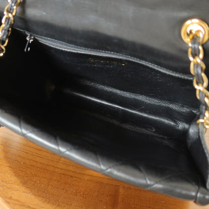 Chanel Vintage Black Lambskin 24k gold plated Tassel Asymmetrical Double Flap Bag M