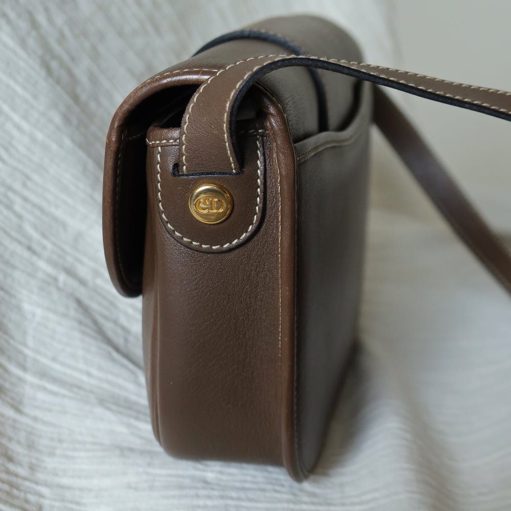 Christian Dior Vintage Brown Leather CD Logo Flap Crossbody bag