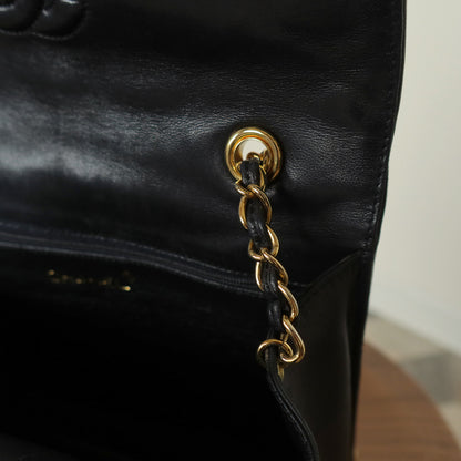 Chanel Vintage Black Lambskin 24k gold plated Tassel Asymmetrical Double Flap Bag M