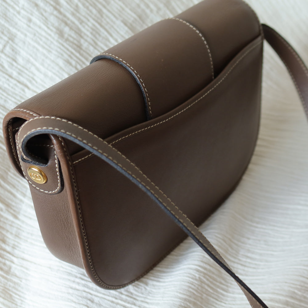 Christian Dior Vintage Brown Leather CD Logo Flap Crossbody bag