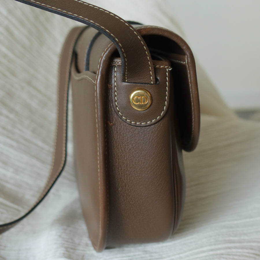 Christian Dior Vintage Brown Leather CD Logo Flap Crossbody bag