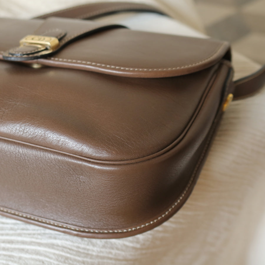 Christian Dior Vintage Brown Leather CD Logo Flap Crossbody bag