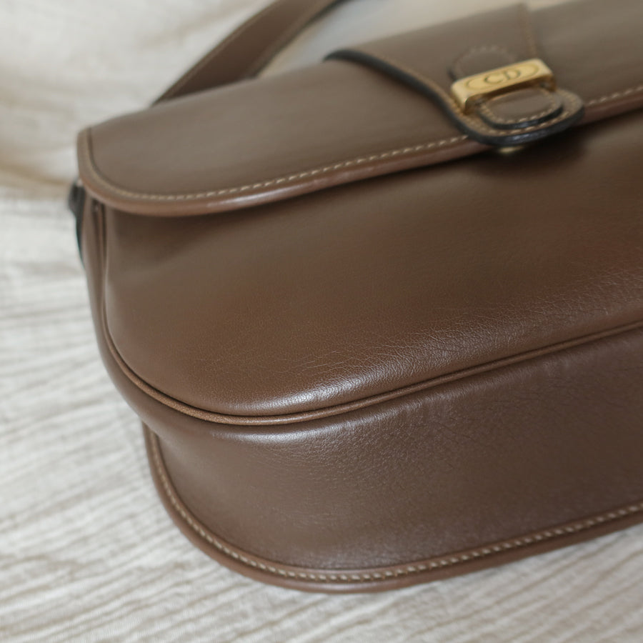 Christian Dior Vintage Brown Leather CD Logo Flap Crossbody bag