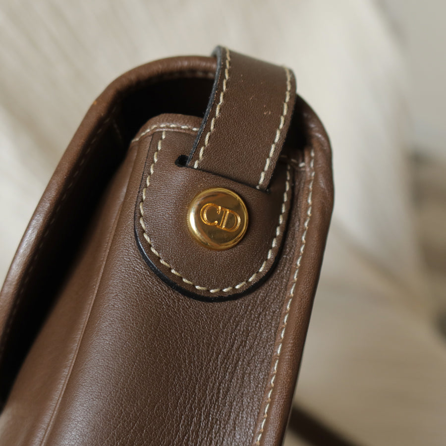Christian Dior Vintage Brown Leather CD Logo Flap Crossbody bag